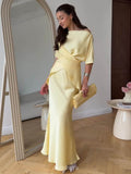 Satin Lace-Up Slit-Back Top & Flare Maxi Skirt Set