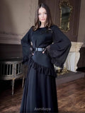 Solid Color Long Sleeve Round Neck Ruffles Patchwork Maxi Dress