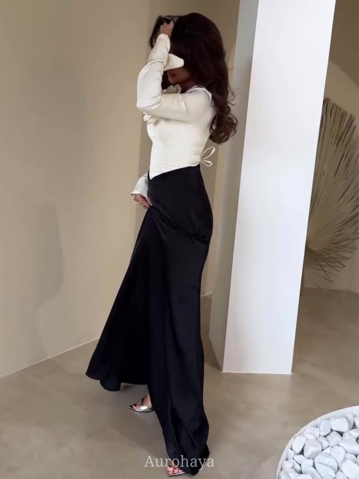 Satin Floral Slim-Fit Colorblock Maxi Dress