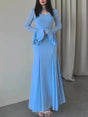 Aurohaya Ruffle Long Sleeve Square Neck Formal Maxi Dress Blue Gray
