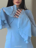Ruffle Long Sleeve Square Neck Formal Maxi Dress