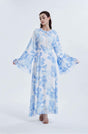Aurohaya Chiffon Floral Ruffle‑Sleeve Maxi Dress Blue
