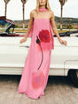 Aurohaya Unique Floral Print Off-the-shoulder Maxi Dress Pink