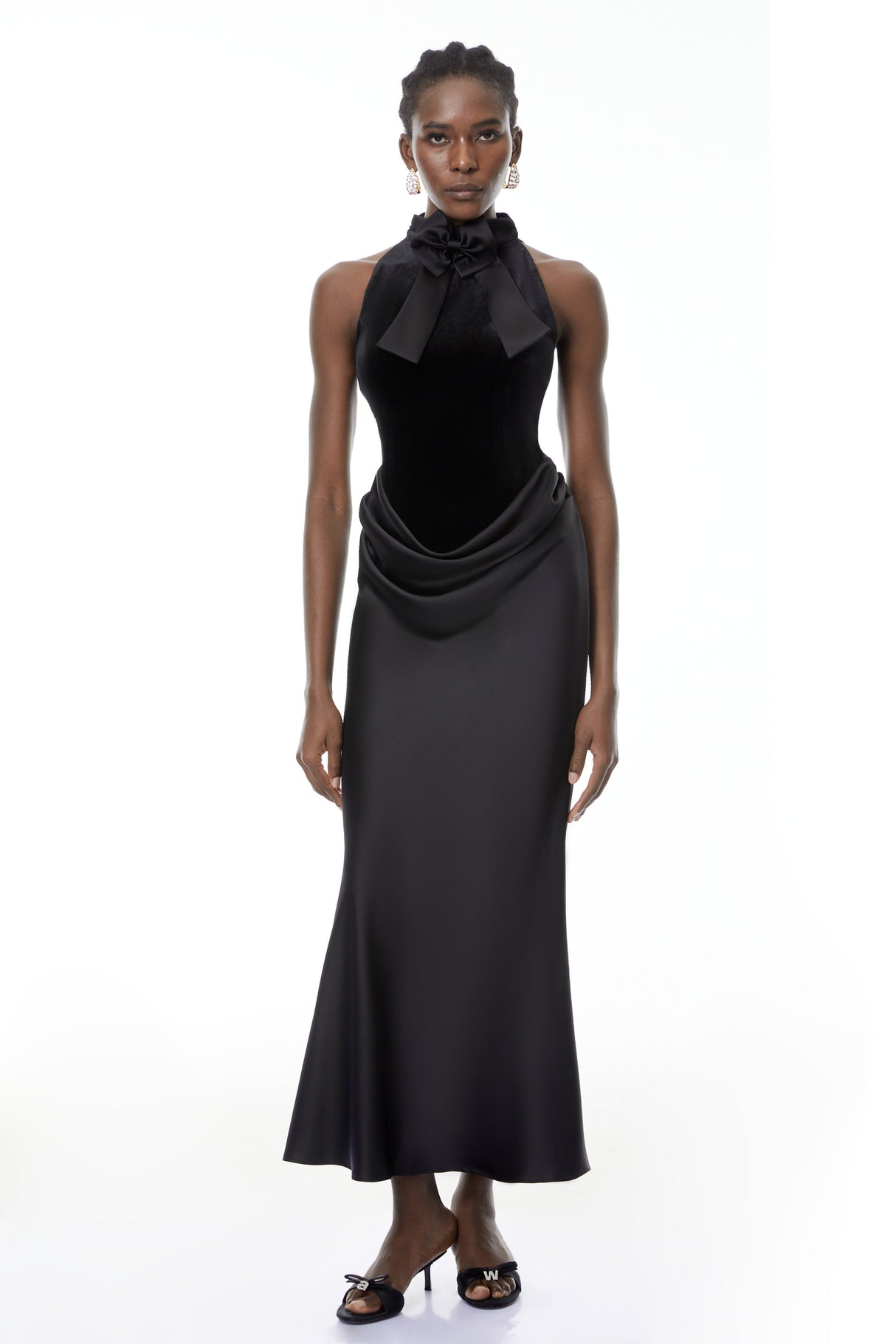 Aurohaya Ecaterina Black Bow Detail Corset Maxi Dress