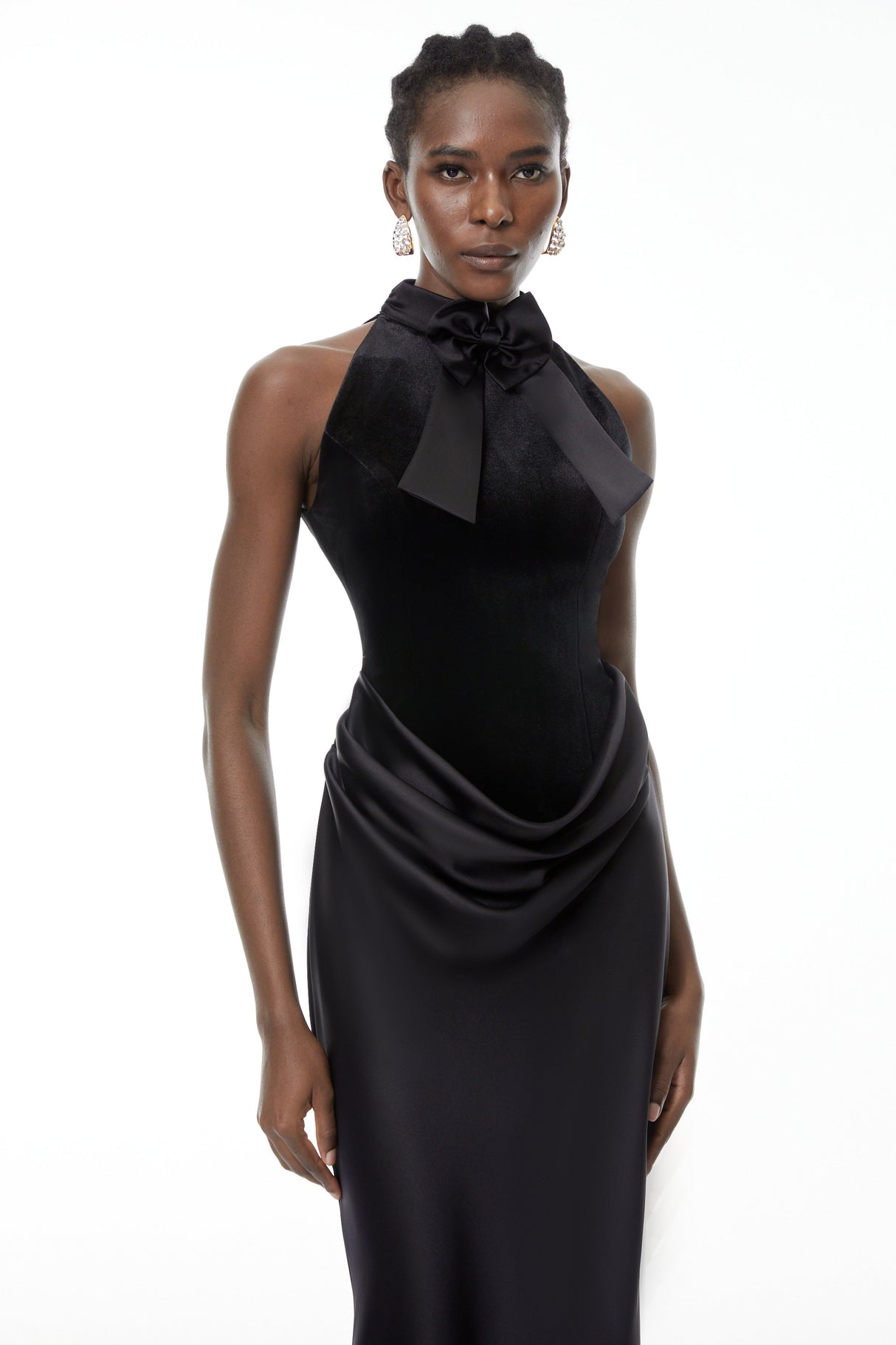 Aurohaya Ecaterina Black Bow Detail Corset Maxi Dress