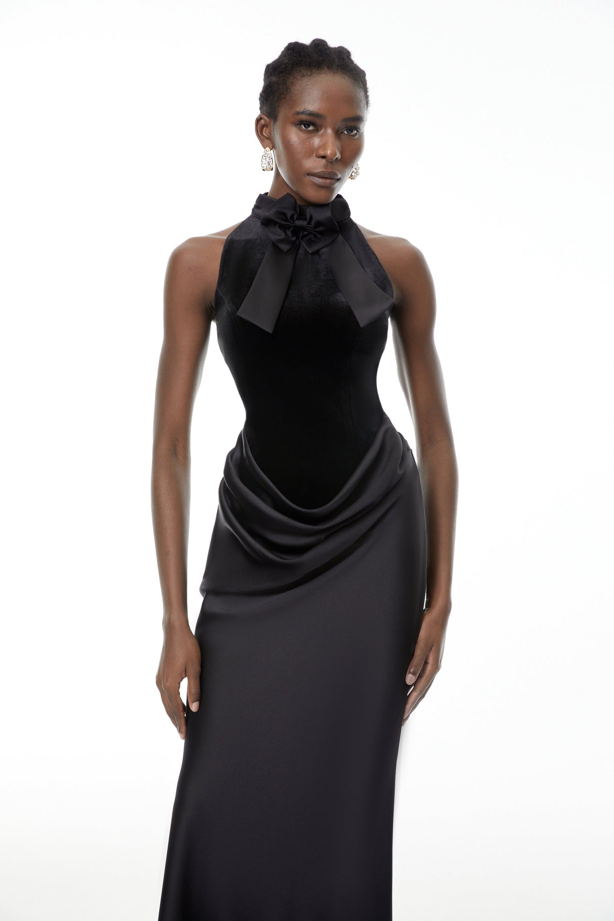 Aurohaya Ecaterina Black Bow Detail Corset Maxi Dress