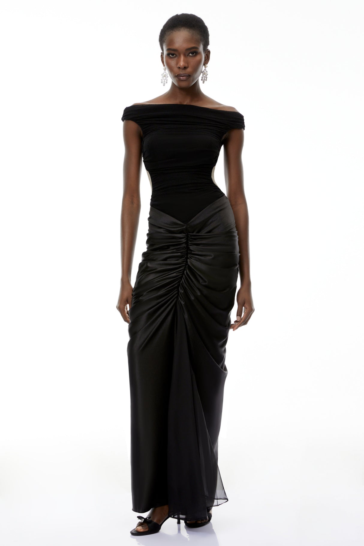 Aurohaya Eden Black Off-Shoulder Ruched Maxi Dress