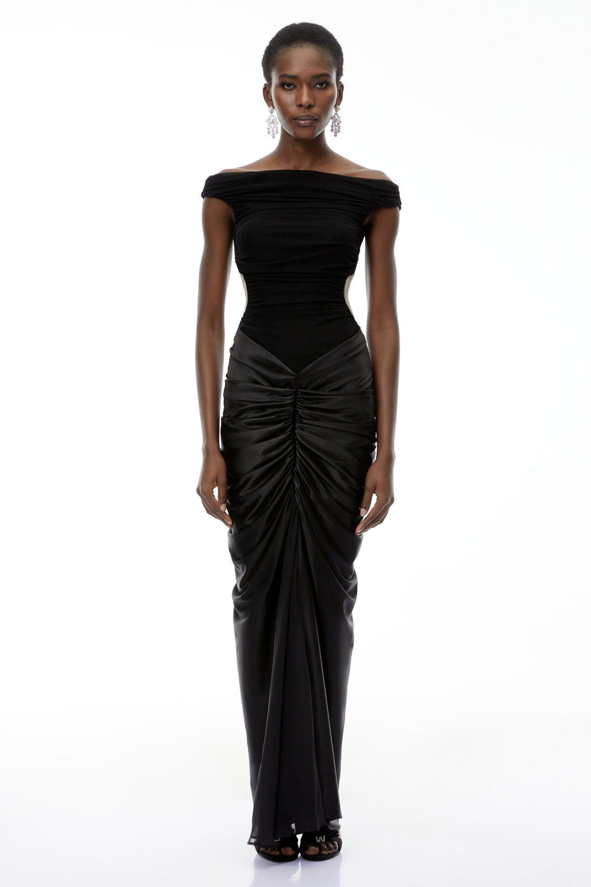 Aurohaya Eden Black Off-Shoulder Ruched Maxi Dress