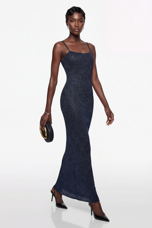 Aurohaya Eden Dark Blue Metallic Knit Maxi Dress