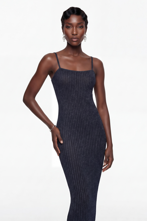 Aurohaya Eden Dark Blue Metallic Knit Maxi Dress