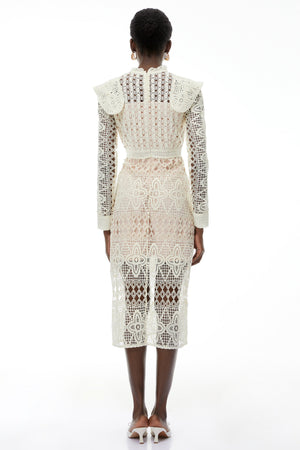 Aurohaya Eglantine Ivory Cut-Out Floral Lace Midi Dress