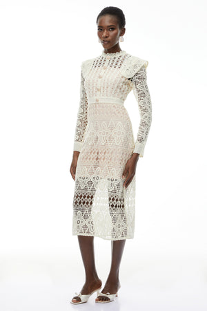 Aurohaya Eglantine Ivory Cut-Out Floral Lace Midi Dress