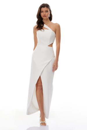Aurohaya Eirik White One Shoulder Cut Out Maxi Dress