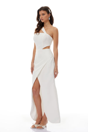 Aurohaya Eirik White One Shoulder Cut Out Maxi Dress