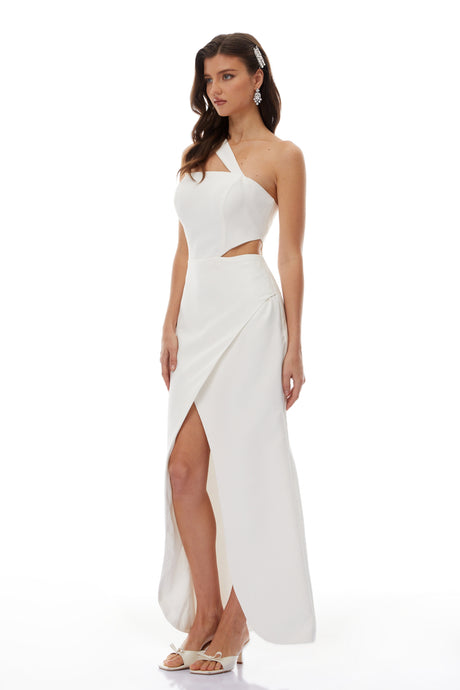 Aurohaya Eirik White One Shoulder Cut Out Maxi Dress