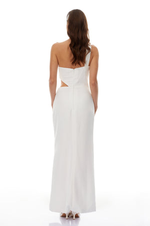 Aurohaya Eirik White One Shoulder Cut Out Maxi Dress