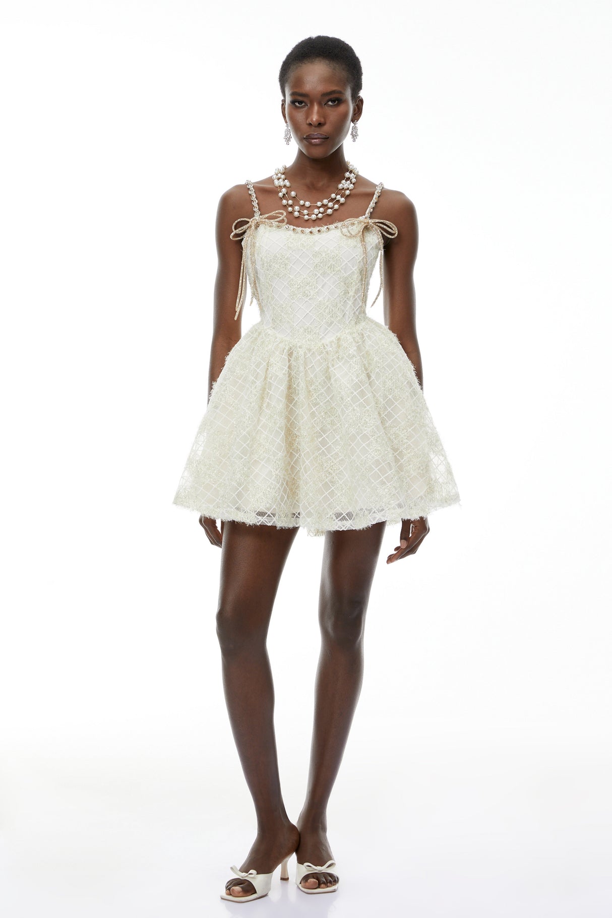 Aurohaya Eirlys Champagne Tulle Mini Dress with Bow