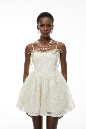 Aurohaya Eirlys Champagne Tulle Mini Dress with Bow