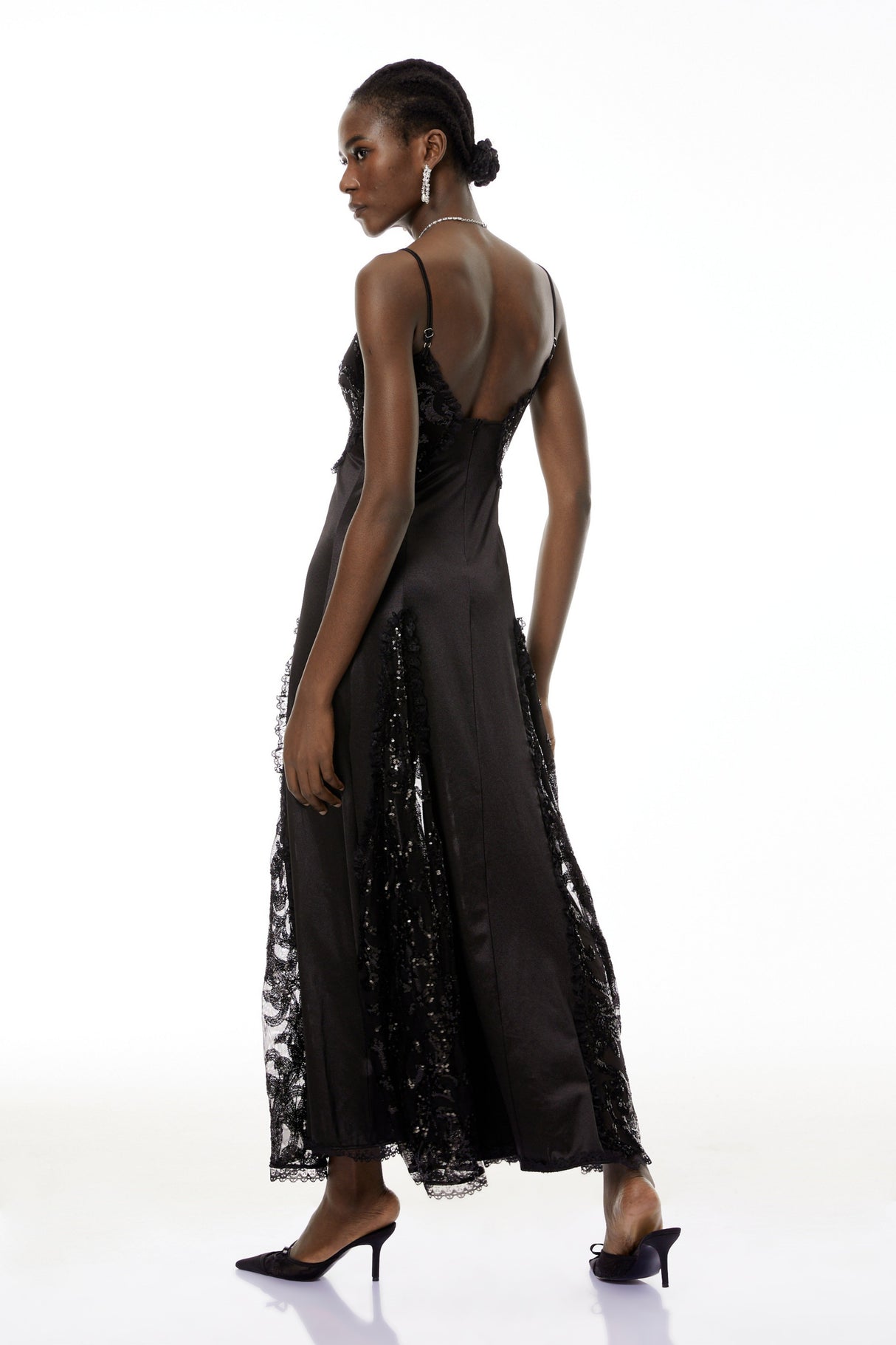 Aurohaya Elara Black Cut-Out Sequin Maxi Dress