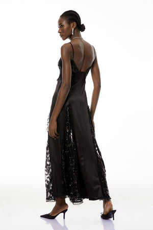 Aurohaya Elara Black Cut-Out Sequin Maxi Dress