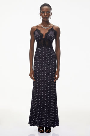 Aurohaya Eleanor Black Polka Dot Lace Trim Maxi Dress