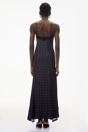 Aurohaya Eleanor Black Polka Dot Lace Trim Maxi Dress