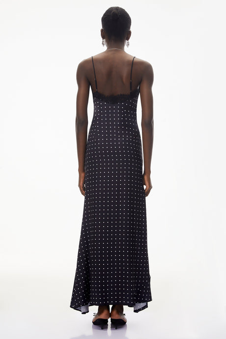 Aurohaya Eleanor Black Polka Dot Lace Trim Maxi Dress
