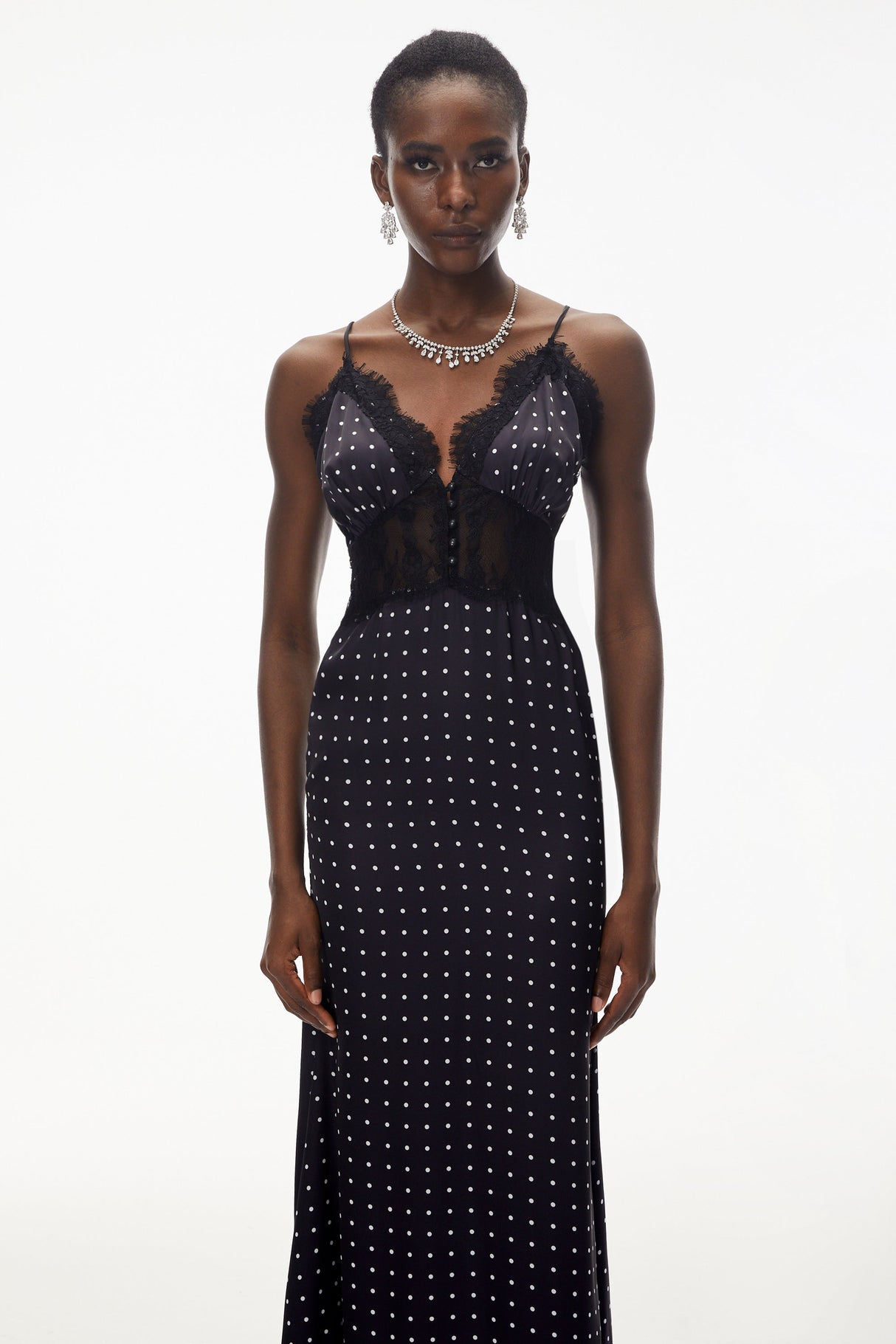 Aurohaya Eleanor Black Polka Dot Lace Trim Maxi Dress