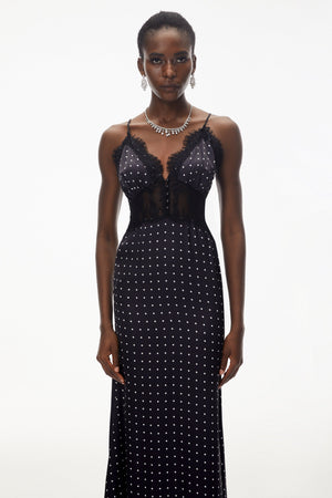 Aurohaya Eleanor Black Polka Dot Lace Trim Maxi Dress