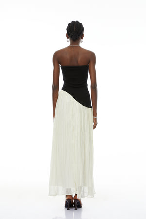Aurohaya Eléonore Contrast-Color Tulle Panel Maxi Dress