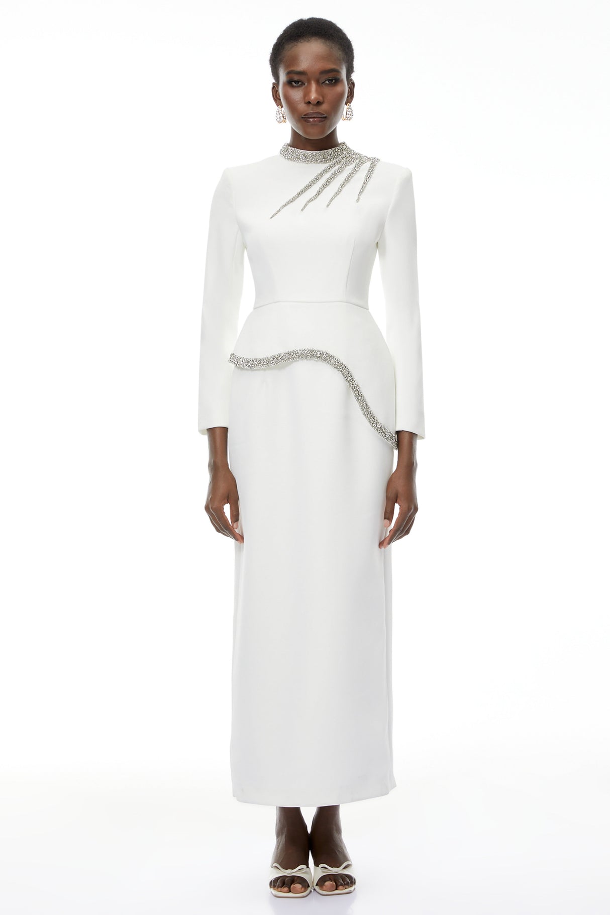Aurohaya Eleri White Beaded Maxi Dress