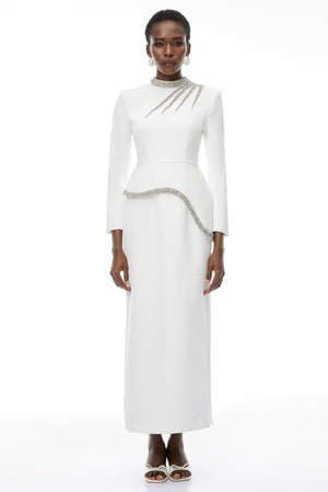 Aurohaya Eleri White Beaded Maxi Dress