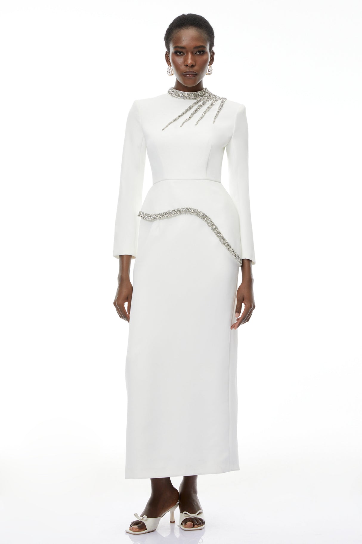 Aurohaya Eleri White Beaded Maxi Dress