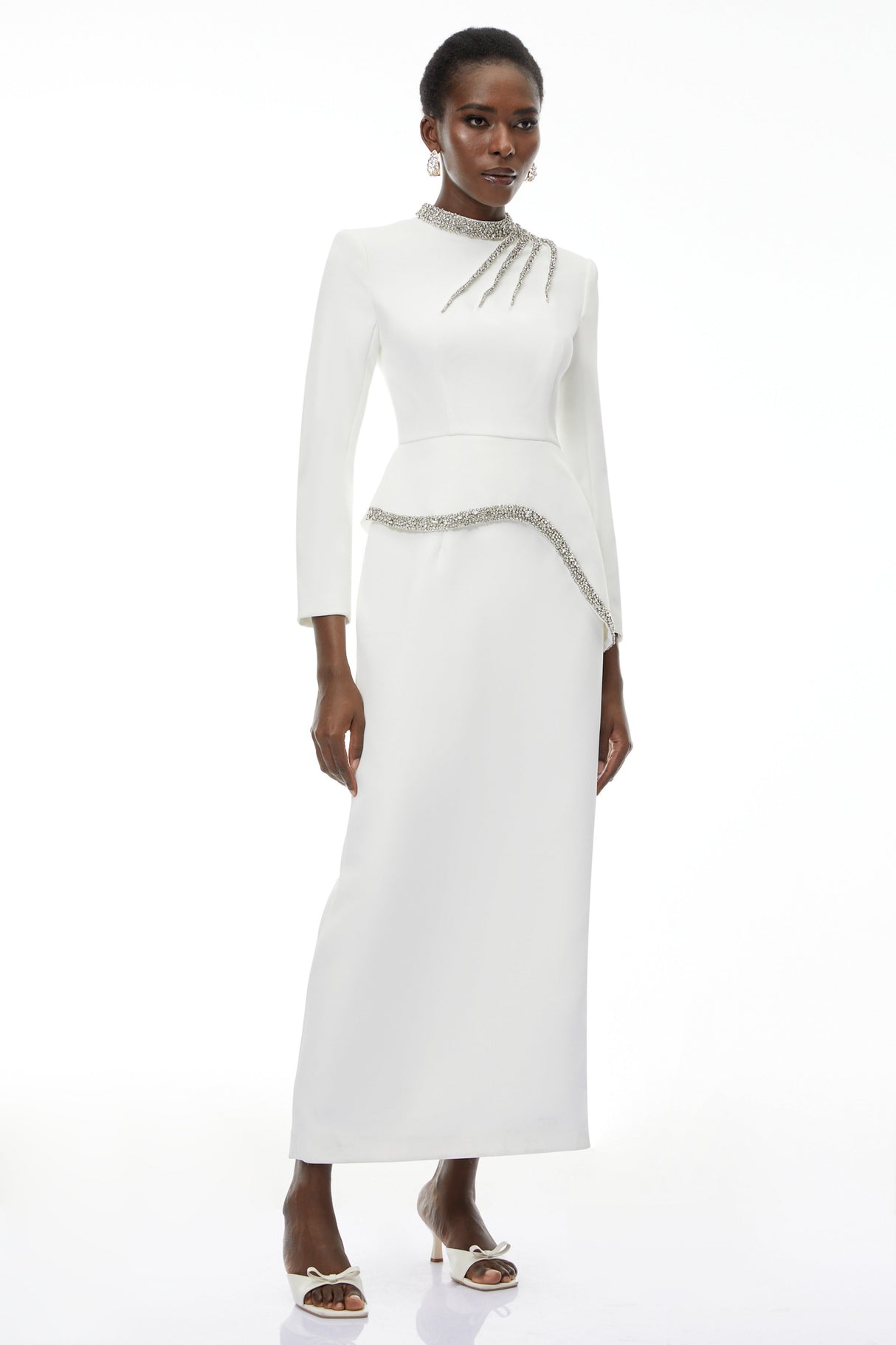 Aurohaya Eleri White Beaded Maxi Dress