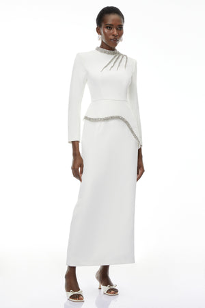 Aurohaya Eleri White Beaded Maxi Dress