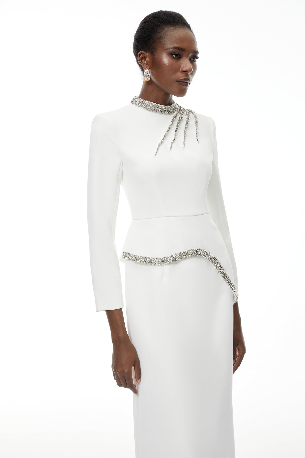 Aurohaya Eleri White Beaded Maxi Dress