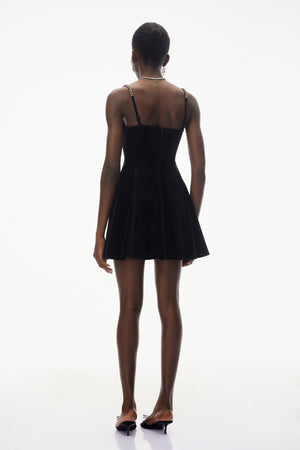 Aurohaya Elettra Black Off Shoulder Embellished Mini Dress