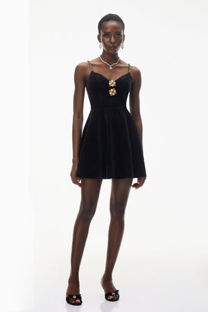 Aurohaya Elettra Black Off Shoulder Embellished Mini Dress