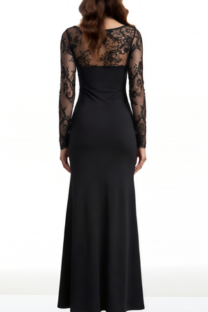 Aurohaya Elisheva Black Plunge Neck Lace Maxi Dress