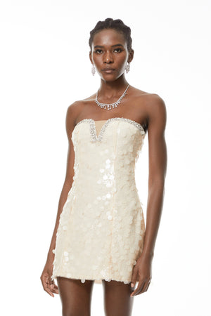 Aurohaya Elliana Cream White Sequin Mini Dress