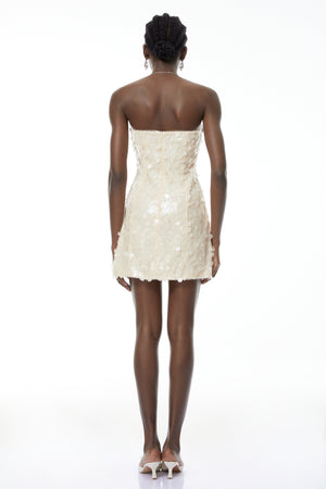 Aurohaya Elliana Cream White Sequin Mini Dress