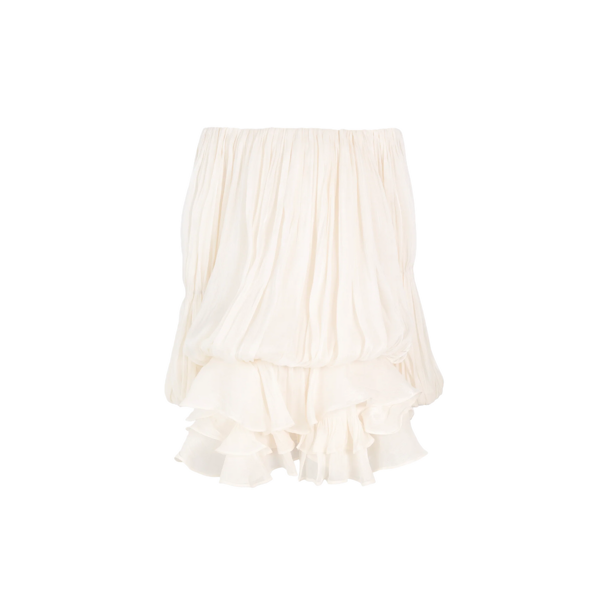 Aurohaya Zofia White Glossy Pleated Tiered Mini Dress