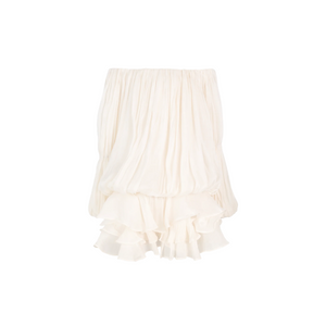 Aurohaya Zofia White Glossy Pleated Tiered Mini Dress