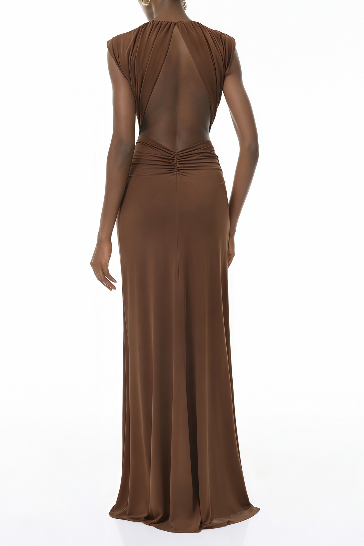 Aurohaya Else Brown Deep V-Neck Twisted Maxi Dress