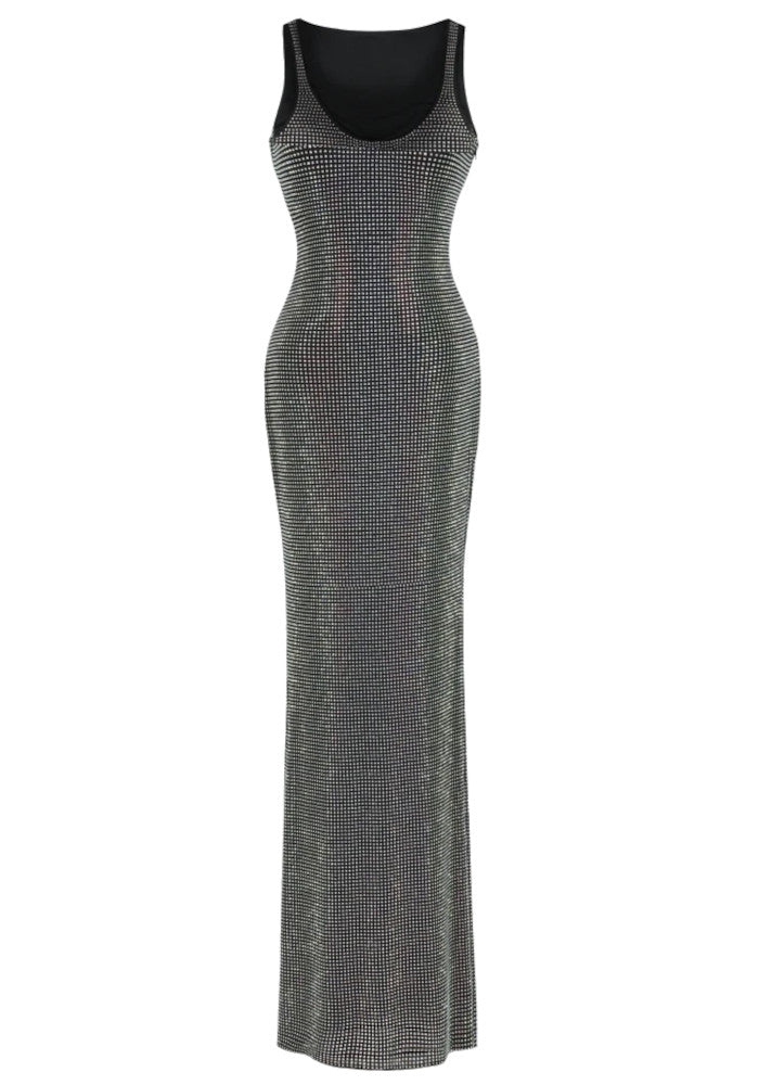 Crystal Embellished Maxi Dress Black