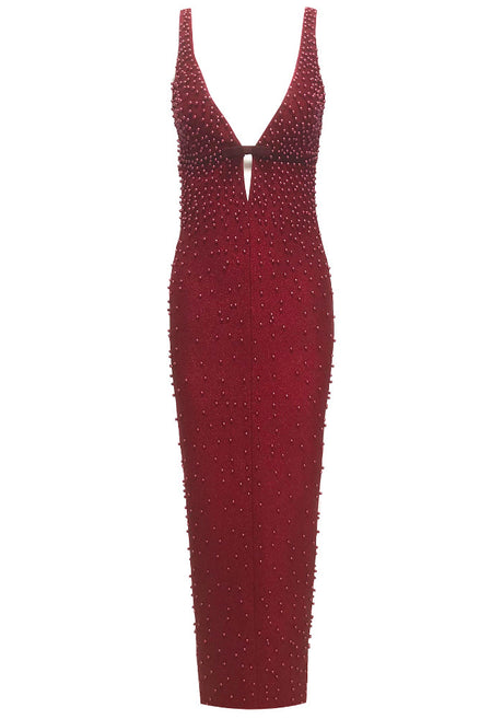 Embellished Backless Maxi Dress Burgundy