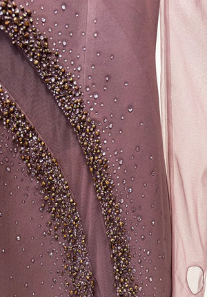 Embellished Mesh Insert Maxi Dress Brown