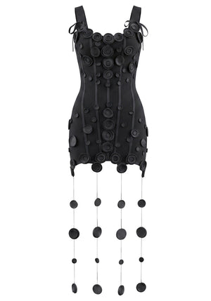 Floral String Detail Structured Dress Black