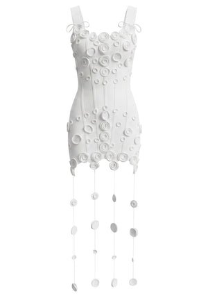 Floral String Detail Structured Dress White