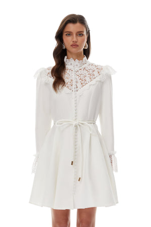 Aurohaya Embla White Lace Trim Mini Dress